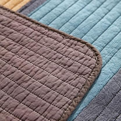 DMBAOD Tagesdecke 220x240cm Bettüberwurf Baumwolle，3-teiliges Bettwäsche Sets，Gestreifte Wende-Tagesdecke Steppdecke unterfüttert und gesteppt mit 2 Kissenbezüge A 220X240CM – Bild 8