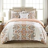 Levtex Home Emile Twin Duvet Set, Medalion, 100% Cotton, Beige, Orange