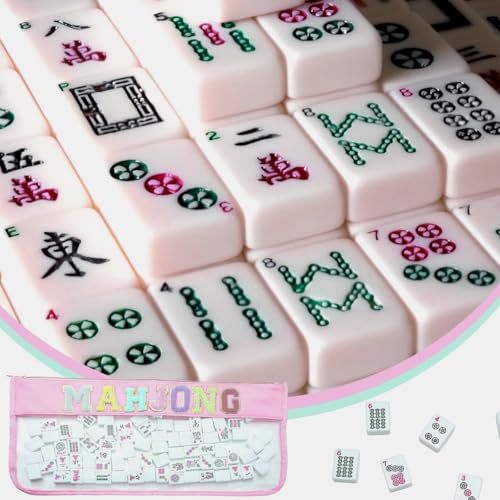 Bolsa vacía para fichas Mahjong, transparente PVC, rosa miniatura 6