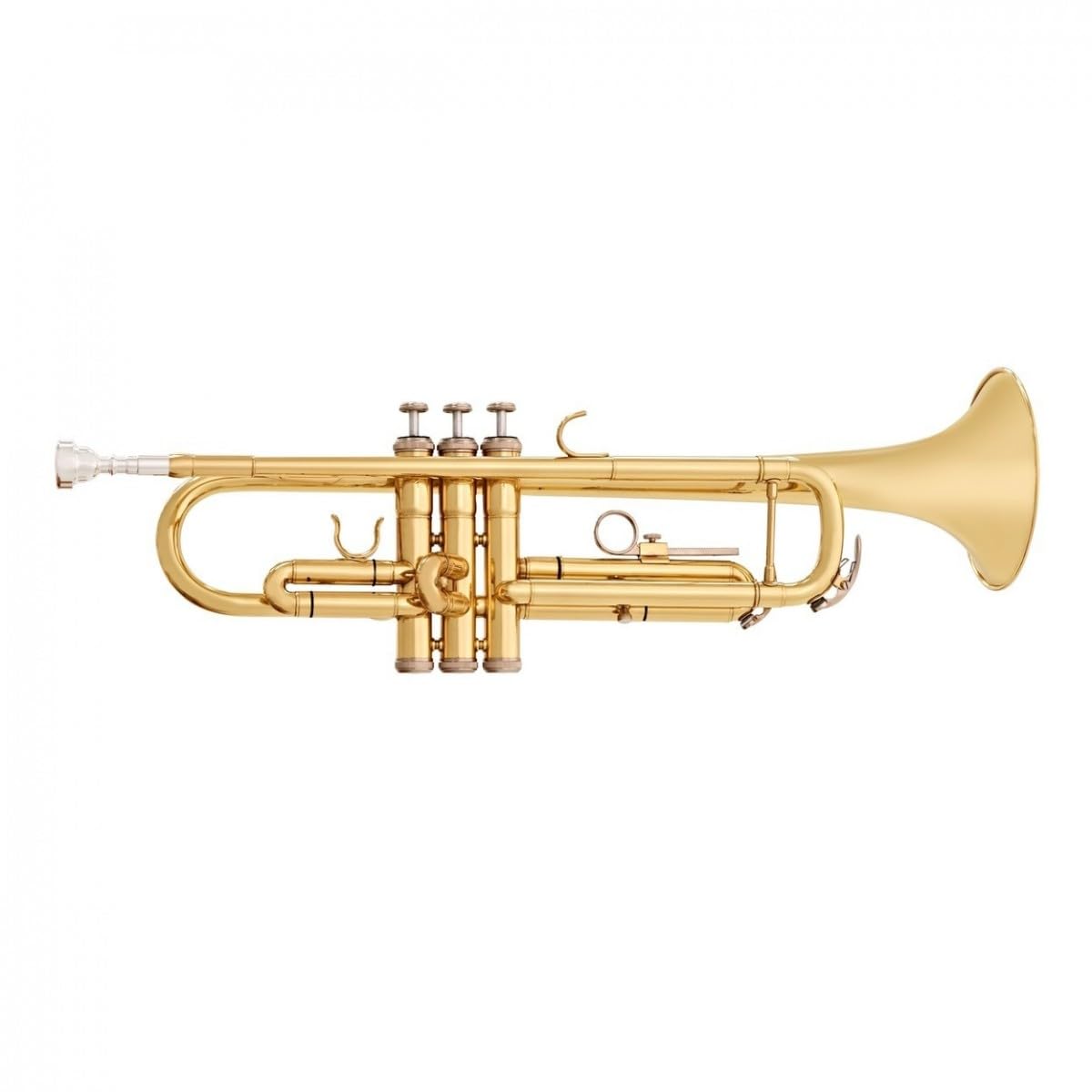 Trompeten-Starterpaket von Gear4music, Gold mit Etui und Notenständer | Vernickeltes 7C-Mundstück für Anfänger, Korrosionsbeständige Edelstahlventile, Mittel-Weite Bohrung, Koffer Inklusive