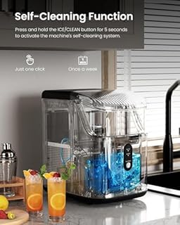 Kismile Nugget Ice Maker Countertop,35Lbs/24H Pellet Ice Machine with Chewable Ice,Self-Cleaning Pebble Ice Maker with Ice Scoop,One-Click Operation,for Home/Kitchen/Office(Black)