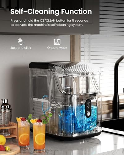 Image of Kismile Nugget Ice Maker Countertop,35Lbs /24H Pellet Ice Machine with Chewable Ice,Self-Cleaning Pebble Ice Maker with Ice Scoop,One-Click Operation,for Home /Kitchen /Office(Black)
