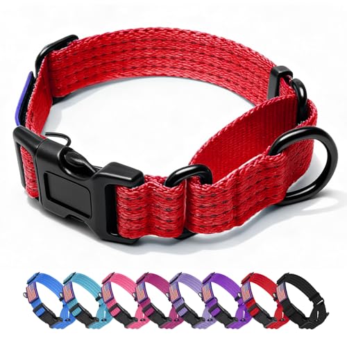 Image of Martingale Dog Collar Reflective NO Pull with USA Flag, M,Red