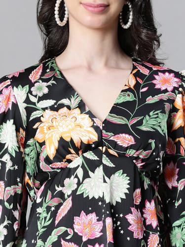 Image of oxolloxo Women Floral Print V-Neck Long Sleeve Top