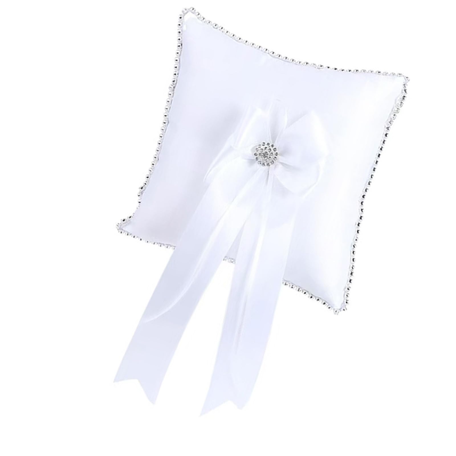 JSGHGDF Handcrafts Wedding Rings Pillow with Bowknot Rhinestones Decoration Soft Square Jewelry Bearer Bridal Ceremony Accessory Wedding Ceremony Pillow