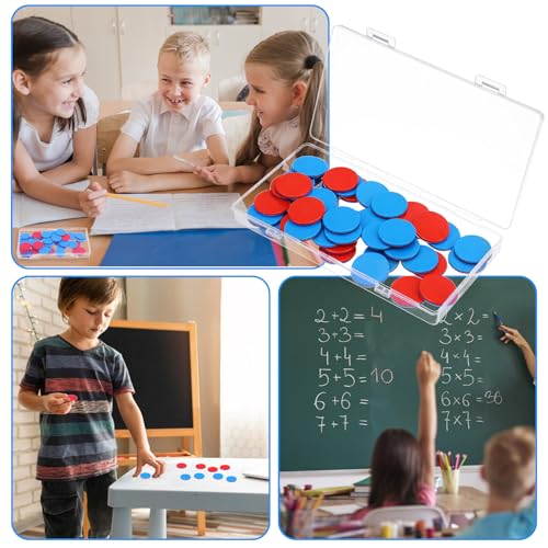 50 Stk Wendeplättchen Rot Blau Plastik Rechenplättchen Grundschule Plättchen Mathe mit Aufbewahrungsbox Mathe Rechenhilfe Mathematik Wendeplättchen Zählchips für Kinderhände Grundschule Rechenaufgaben