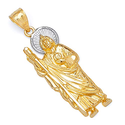 14k REAL Two Tone Gold Religious Saint Jude Thaddeus Charm Pendant