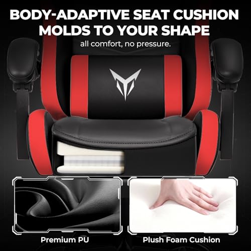 Image of GTPLAYER Gaming Chair High Back Computer Chairs with Foot Rest for Adults, Ergonomic Height Adjustable Recliner Chair 300lbs with Linkage Armrest and Lumbar Support for Home Office, Red