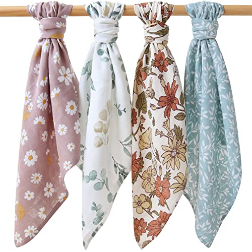 LifeTree Paños Muselina Bebe 60 x 60cm, Suaves 4 Piezas Muselina Manta Bebé , ideal como Pañales de Tela, Toallas para Leche, Mantas de Lactancia, 70% Bambú/30% Algodón