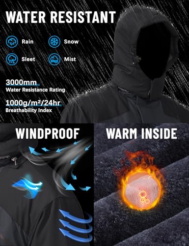 Image of TACVASEN Men's Winter Skiing Jackets Water Resistant Fleece Coats Insulated Thermal Snowboard Jacket Parka Raincoat with Hood