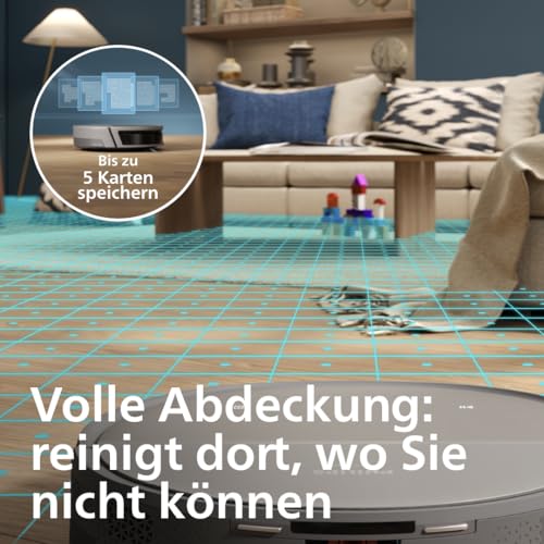 PHILIPS 9000 Series Saug- und Wischroboter - mit automatischer Staubabsaugstation, rollender Wischmop, 8000 Pa Saugleistung, 6300 mAh Akkukapazit&auml;t, 300ml Staub- und 260ml Wasserbeh&auml;lter (XU9100/10)
