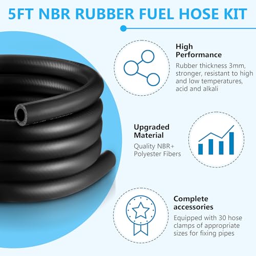 Image of 6Pcs 3 /8 inch 5 /16 inch 1 /4 inch 1 /2 inch 3 /16 inch 1 /8 inch ID NBR Fuel Line Hose Kit, 5FT