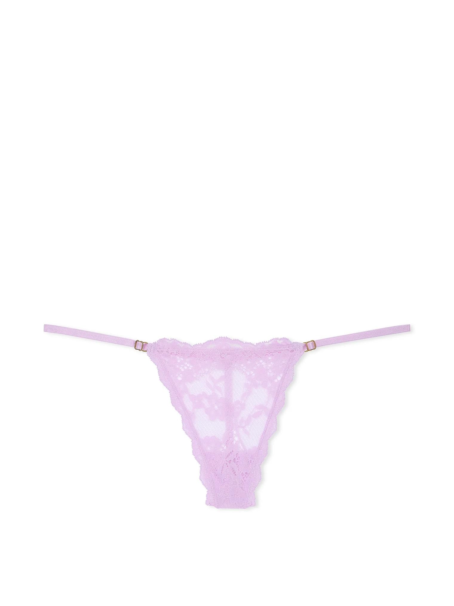 Victoria's Secret Dream Angels Lace Adjustable V-String Panty Purple Sheer Floral Sexy New