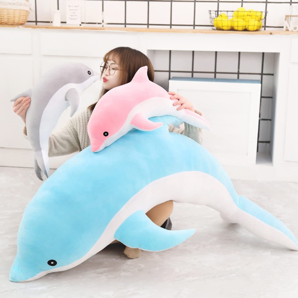 Kekeso Delfin Plüschtiere Schöne Gefüllte Weiche Tier Umarmungskissen Delphin Puppen für Kinder(100cm/39.37inch, Grau)