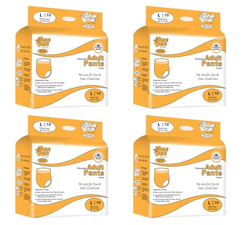 Image of BON BON Premium Unisex Adult Diaper Pant Style Large (Pack Of 4)-40 Count-L-Ultra Leak-Guard With Absorption And Distribution Layer (Adl) And Multi-Strand Leg-Waist Size 25-57 Inch, 63-57 Cm