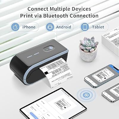 JADENS Bluetooth Thermal Label Printer, Wireless Label Printer with Built-in Paper Bin, Compatible with iOS, Android, Windows, Mac, Chromebook, Widely Used for Etsy, Shopify, USPS