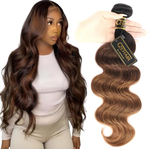 QTHAIR T1B/4/30 Ombre Body Wave Human Hair Weave 16A Brazilian Virgin Hair Bundles Ombre 100% Unprocessed Body Wavy Hair Weft 1 Bundle (18