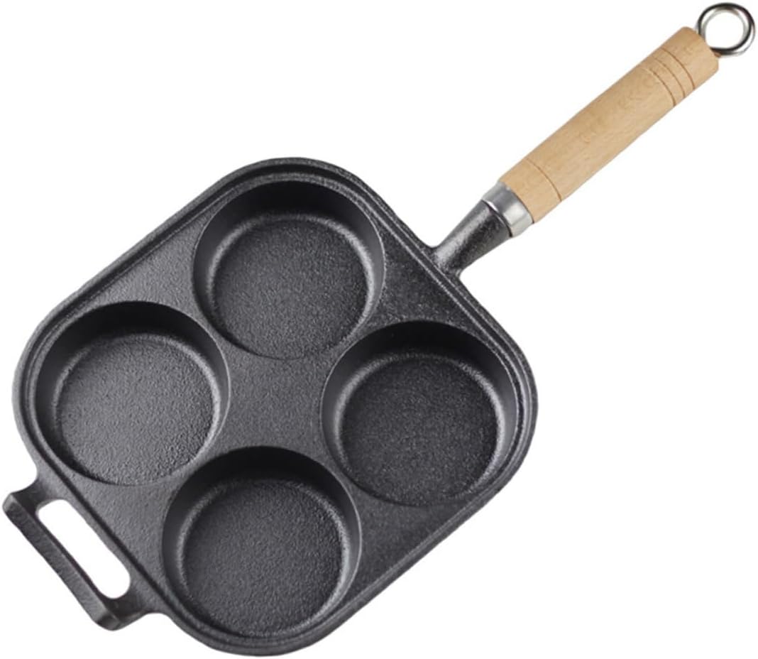 Ciieeo 1pc Non-stick Four-hole Omelette Pan Divided Poached Egg Skillet Single Egg Frying Pan Lid