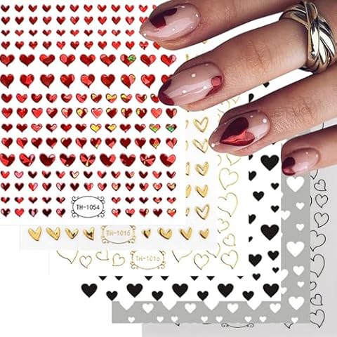 VOTACOS 9 Sheets Hearts Nail Art Stickers Decals 3D Laser Love Nail Sticker Valentine's Day Nail Art Supplies Self-Adhesive Nail Decorations Glitter Romantic Nail Accessories for Women DIY Nail Design Cover