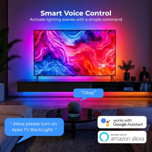 Image of Apex HDMI Sync TV Backlight for 24-75 Inch TVs,HDMI 2.0 4K@60Hz,RGBIC LED Strip,Smart RGBIC LED Strip (60 LEDs /M),Screen & Music Sync,Infinity Sync Support,App Control,2 HDMI Inputs,1-Year Warranty