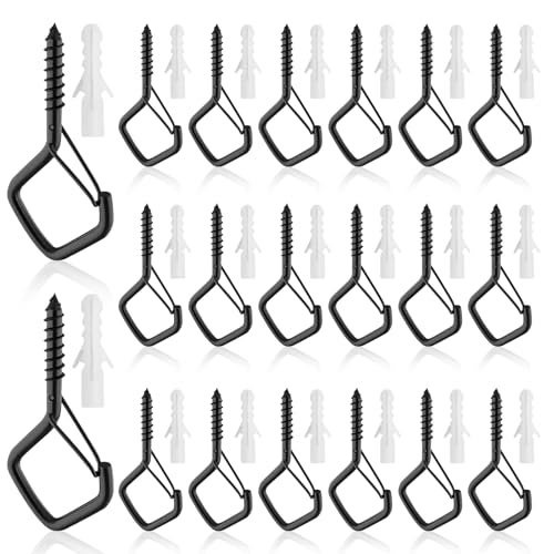 AROMUJOY 20 piezas Ganchos De Tornillo, Ganchos de Rosca de Luz con Hebilla de Seguridad, Ganchos de Techo y de Pared, Hembrillas Cerradas para Colgar Plantas en Maceta, Luces, Decoraciones, Negro