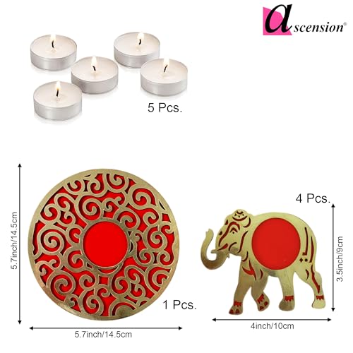 Image of Ascension Elephant MDF Rangoli Set with Tealights Candels Reusable Rangoli Stencil Diwali Decoration Items for Home Decor Navratri Pongal Pooja Mandir Diwali Decor (Elephant Tealight Candle Holder)