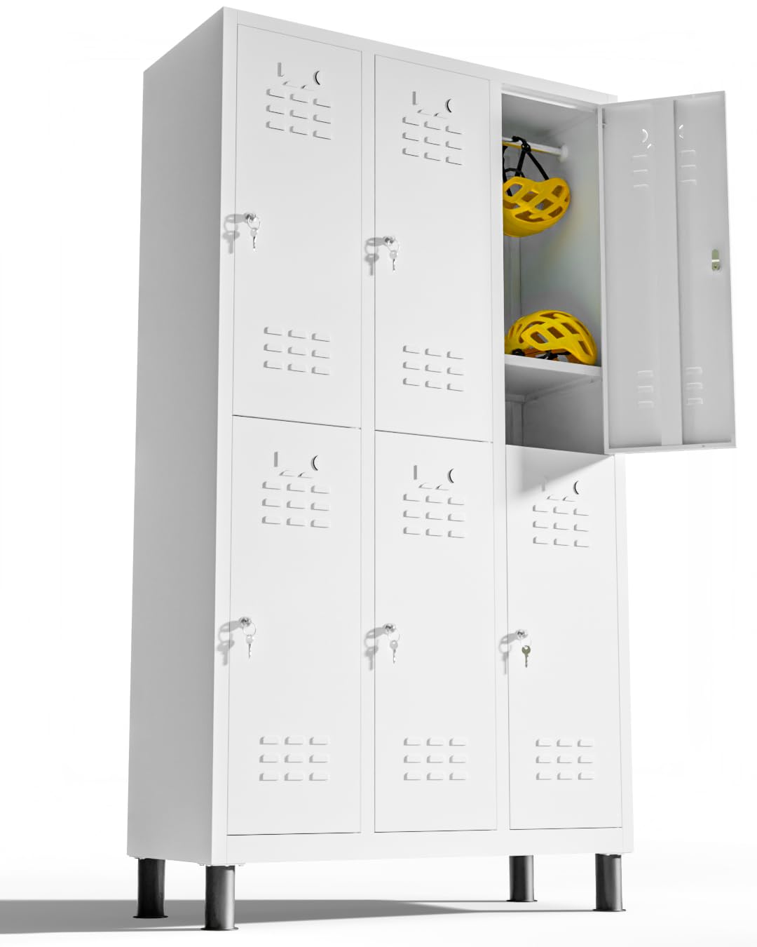 Casiers vestiaires à 6 Portes, Casiers métalliques avec clé (Blanc)