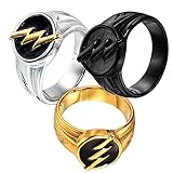 3 Packs The Flash Ring for Men,Stainless Steel Reverse Flash Signet Ring Anime Cartoon Superhero Ring Thunder Bolt Rings Jewelry (A, 11)