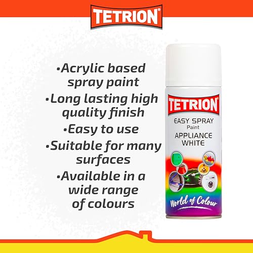 Image of Tetrion Easy Spray Paint - Appliance White 400ml (Pack of 6) - Acrylic Spray for Wood, Metal, Plastic & More, Long Lasting, Use with Hi-Build Primer - Indoor & Outdoor Use, 13.5 Oz