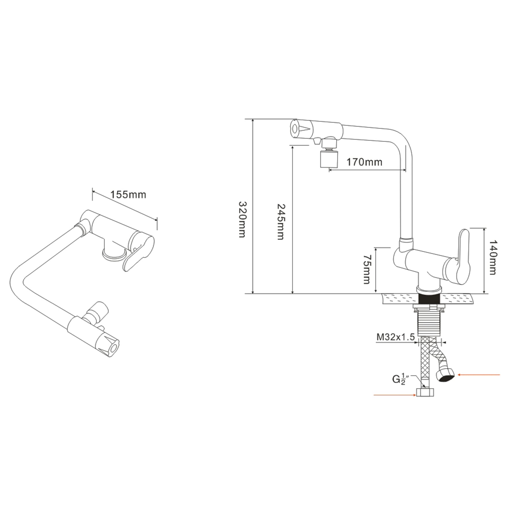 Grifo De Cocina 3 Vías Osmosis Con Abatible, Dos Salidas Mezclador De Fregadero En Latón，360° Giratorio Con Aireador, Superficie Cepillada