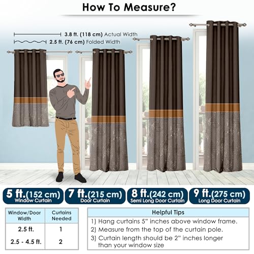 Image of Story@Home Blackout Digital Print Window Curtains 5 Feet Long Set of 2 | Room Darkening Curtain | Thermal Insulated Curtains for Living Room | (118 X 152 Cm, Dark Brown)