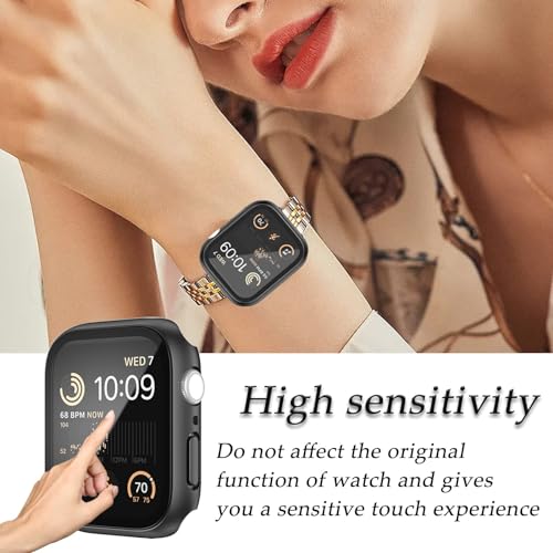 Image of Case Compatible with Apple Watch Series 8 & Series 7 41mm /45mm PC Bumper with Tempered Glass Screen Protector Matte Solid Color Hard Cover (Black, 45mm)