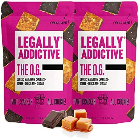 Legally Addictive OG Cracker Cookies - Handmade Gourmet Cookies w/ a Cracker Twist - Crunchy Cookies w/ Cracker, Toffee, Belgian Semi-Sweet Chocolate & Sea Salt - 4.7 Ounces, Pack of 2