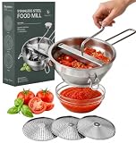 Stainless Steel Food Mill with 3 Discs – Ergonomic Rotary Hand Crank for Tomato Sauce, Applesauce, Baby Food, Mashed Potatoes, Puree & Canning