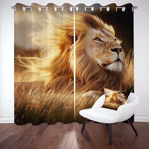 Dpvbffx Africain Savane Safari Animaux Rideau Occultant Thermique Salon, 140x225 (LxH) Lion Faune...