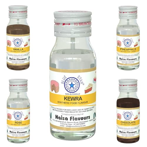 Image of BlueStar Food Flavour | Essence ASSORTED (20ml Pack of 10 bottles) (2 bottles each of Vanilla, Chocolate, Kewra, Pineapple and Rose)