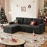 FAVSH 81-Inch L-Shape Sectional Couch, 4-in-1 Multifunctional Pull-Out Couch Sleeper Sofa with Storage Chaise & Removable Back Cushions, for Living Room/Office/Apartment (Dark Gray)