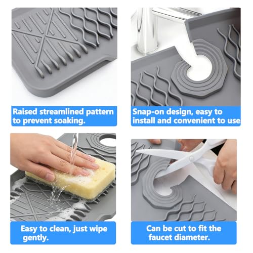 Image of EBIGIC 24 Inch Silicone Faucet Mat for Kitchen Sink, 7 Slope Fast Self-Draining Sink Splash Guard, Kitchen Sink Water Catcher Organizer, Kitchen Sink Accessories (Gray, 24''x5.6'')
