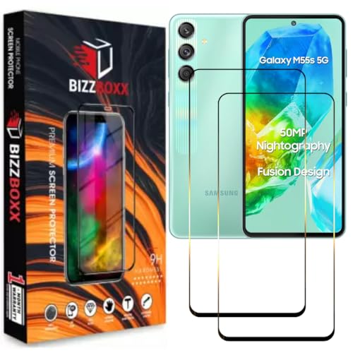 Image of Compatible With Samsung Galaxy M55s 5G Tempered Glass Screen Protector Guard With Precise Edges - High Definition, Shatterproof, Easy Install, Anti-Fingerprint (For Samsung M55s) - Pack of 2