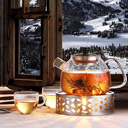 ecooe Tetera de vidrio para té 1500 ml con colador de acero inoxidable extraíble jarra de vidrio que se calienta en la… - Imagen 8