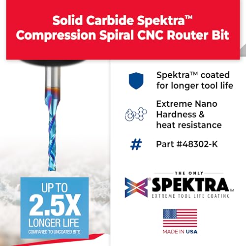 Image of Amana Tool 48302-K CNC SC Spektra Extreme Tool Life Coated Compression Spiral 3mm D x 20mm CH x 6mm SHK x 64mm Long Router Bit