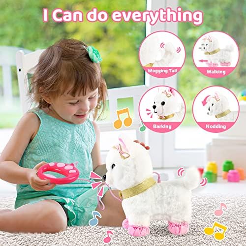 deAO Interactive Electronic Pet Dog Toy with Detachable Lead, Walking, Touch, Voice and Gesture Sensing Functions  Great for Children
