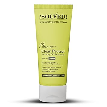 THE SOLVED SKIN Clear Protect SPF 50+ PA++++ Sunscreen for Acne Prone Skin with Advanced Encapsulated UV Tech |Oily Sensitive Skin | Ultra-Light Cooling Gel | No White Cast Broad Spectrum UVA/UVB 50ml - image, photos