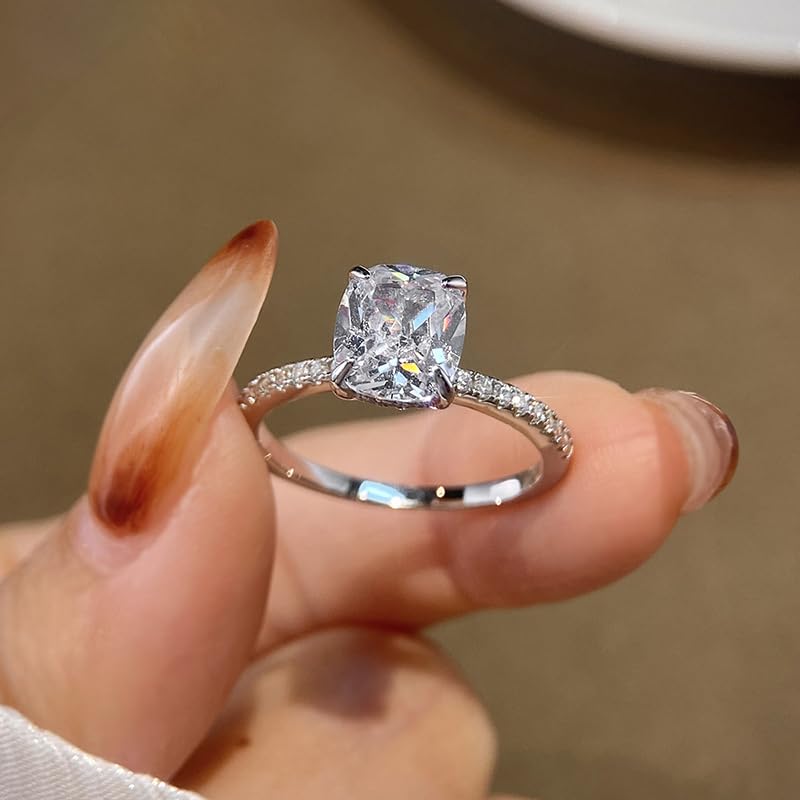 1pc Gorgeous Elegant White Gold Four-claw Fat Rectangular Ice Flower Cut Zircon Rings For Women Dating Party Prom Silver Ring Anniversary Birthday Gift Fine Jewelry3