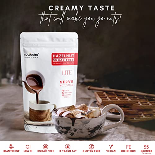 Image of COCOSUTRA SUGAR FREE Drinking Chocolate Mix - Hazelnut | Zero Sugar, Low Carb, Low Calorie | Stevia & Erythritol based | Keto Friendly Hot Chocolate | Enjoy hot or cold | 200 g (Pack of 3)