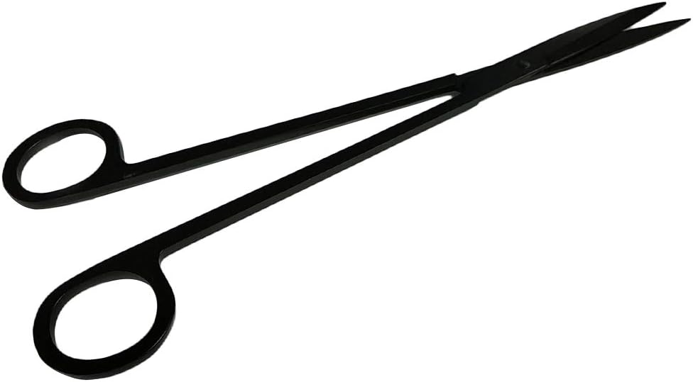 Aquarium Straight Scissor Black Long Aquarium Carbonized for Fish Tank Bonsai Aquatic Plants Reef Coral Stainless Steel with Carbonation Protection Coating to Against Rust (25cm straight scissor)