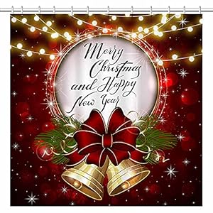 SHENGJUN Red Christmas Shower Curtain, Winter Merry Xmas Bath Bathroom Curtains, Happy New Year Eve Glitter Lights Bokeh…