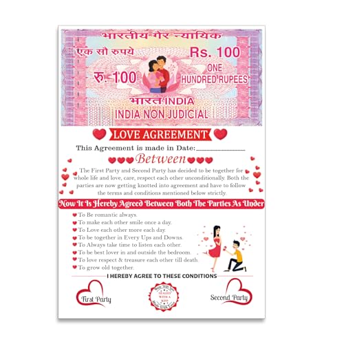 Love Agreement Certificate Gift For Birthday Anniversary, Valenti...
