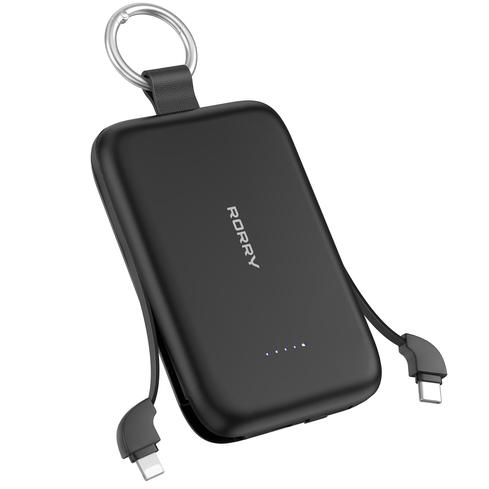 RORRY Portable Charger 10000mAh PD 30W Fast Charging Portable Charger Power Bank with Built-in Cables Travel Keychain Charger