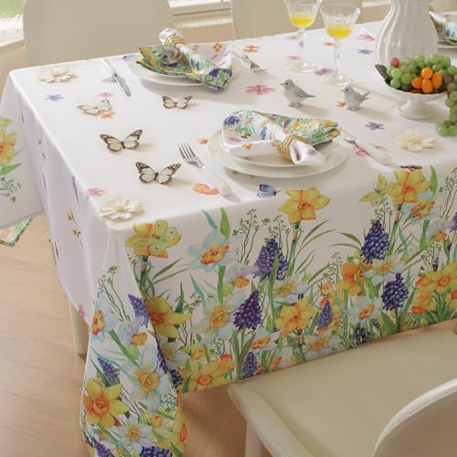 SASTYBALE Spring Tablecloth Summer Rectangle Table Cloth Daffodils Floral Table Cover Spillproof Washable TableCloths for Dining, Farmhouse, Picnic, Outdoor, Kitchen, Easter (52" x 70")